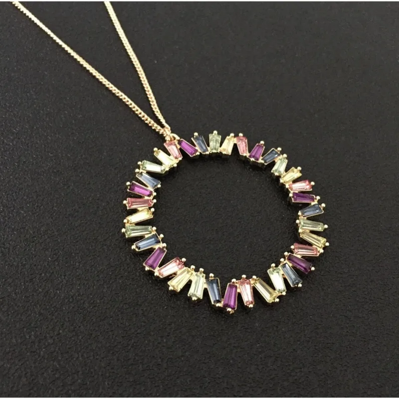 Goldtone Multi Colored Crystal Baguette Circular Pendant Necklace - White sold by Zulily