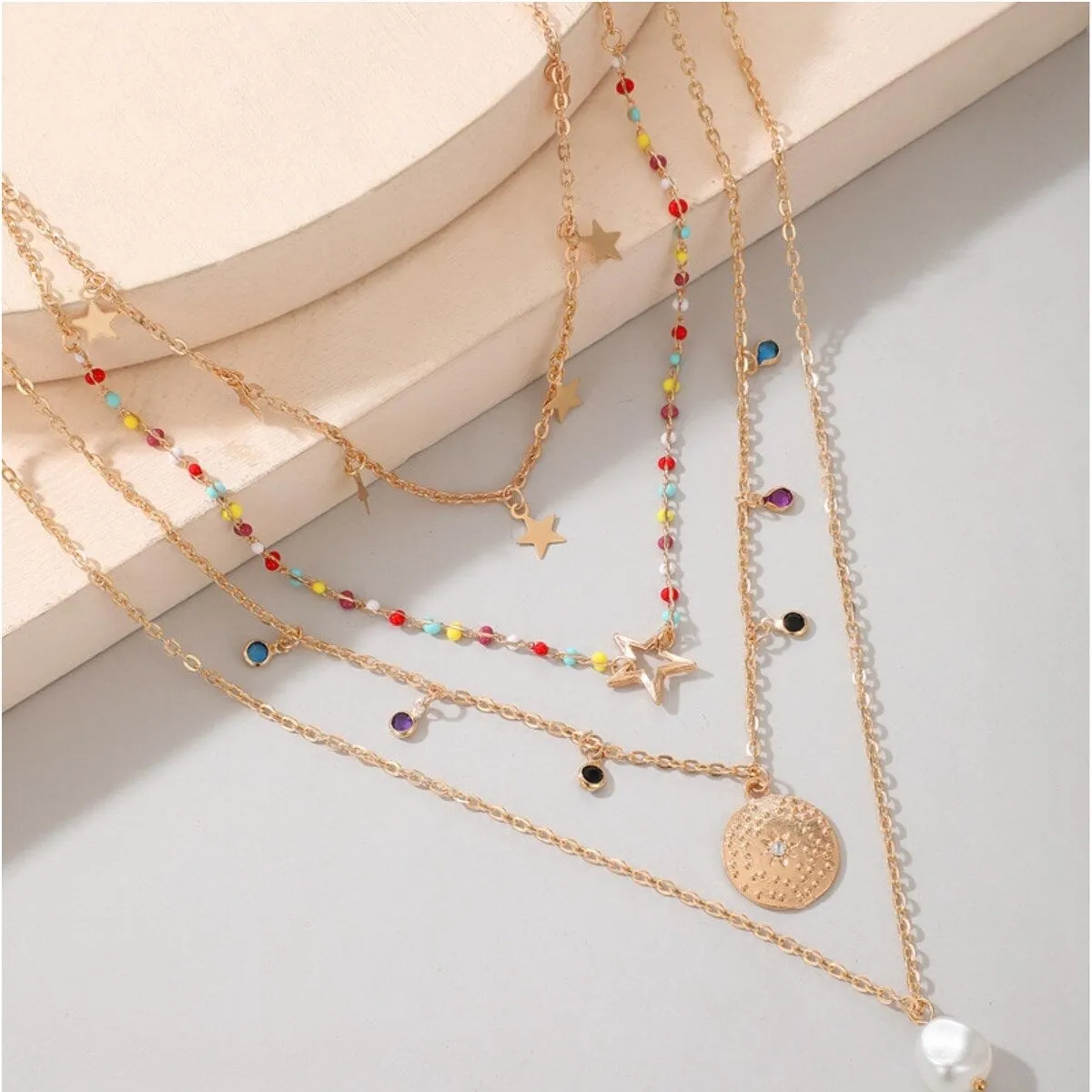Goldtone Layered Necklace With Imitation Pearl - White sold by Zulily