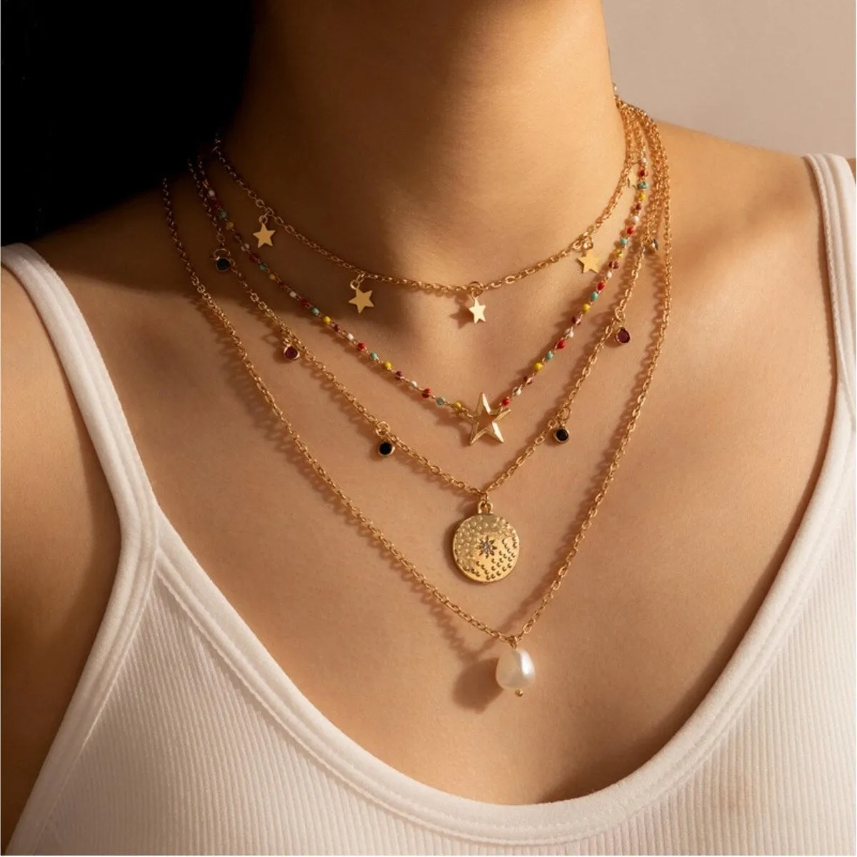 Goldtone Layered Necklace With Imitation Pearl - White sold by Zulily product image thumbnail 2