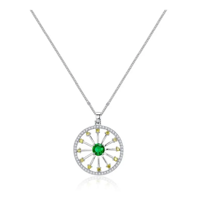 Green Yellow Cubic Zirconia Circular Pendant Necklace - White sold by Zulily