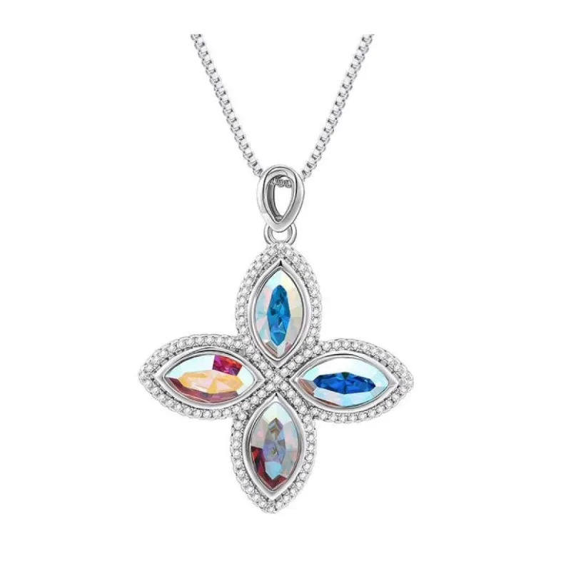 Aurora Borealis Swarovski Crystal Flower Pendant Necklace - White sold by Zulily