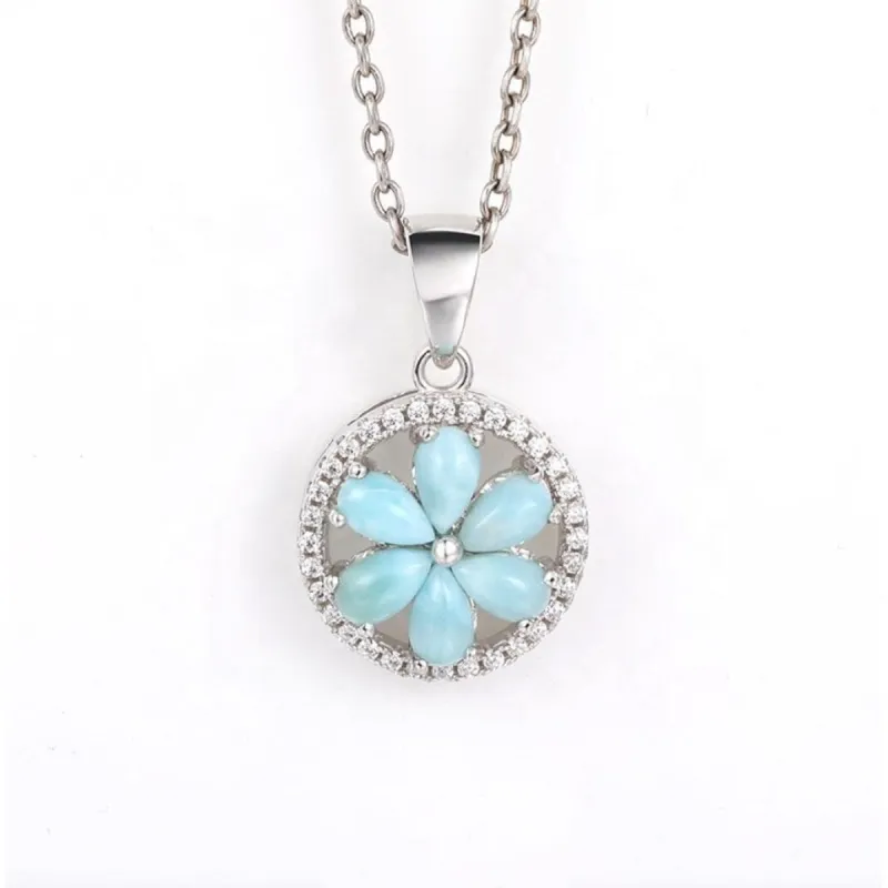 Sky Blue Larimar & Sterling Silver Floral Pendant Necklace - White sold by Zulily