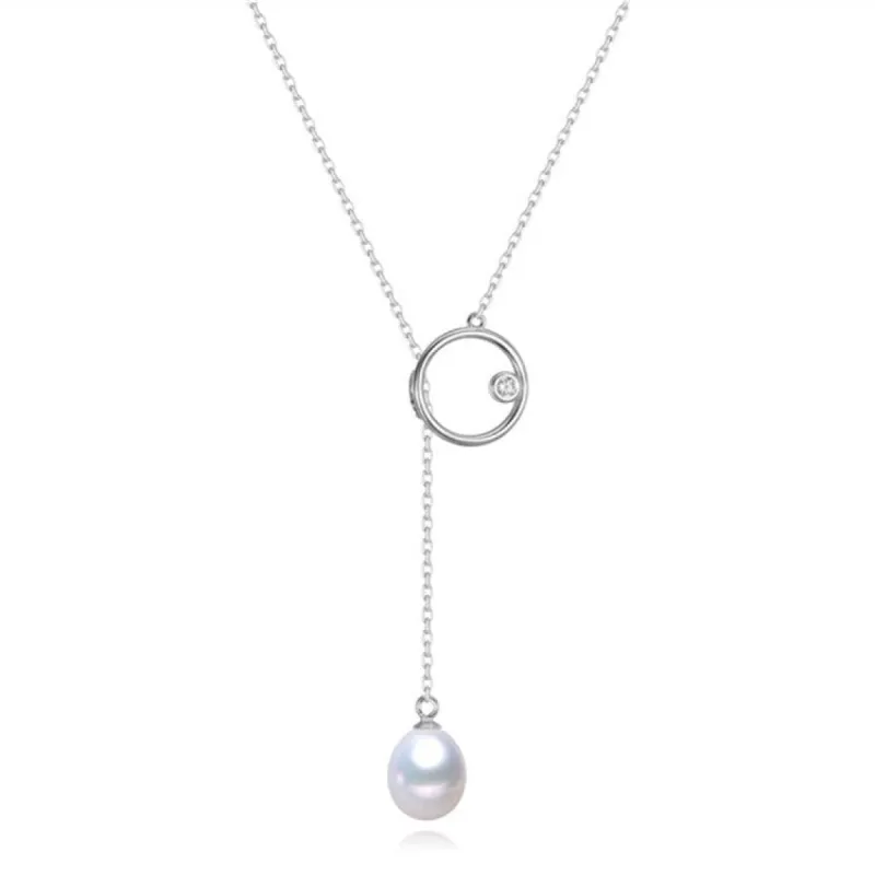 White Freshwater Pearl Open Circle Cubic Zirconia Pendant Necklace sold by Zulily