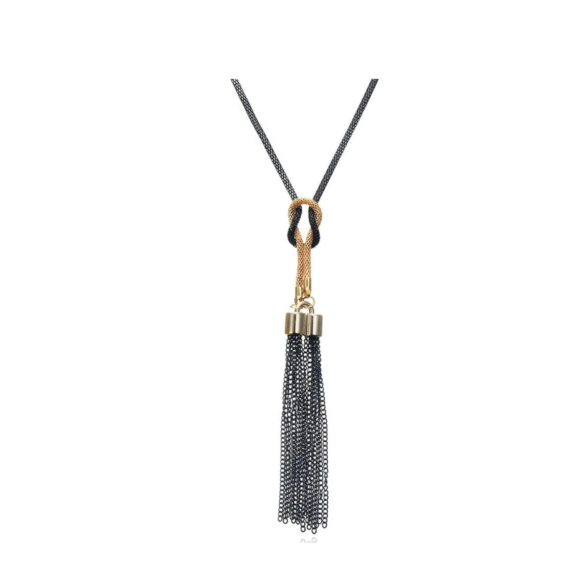 Goldtone Black Tasseled Knot Necklace - White sold by Zulily