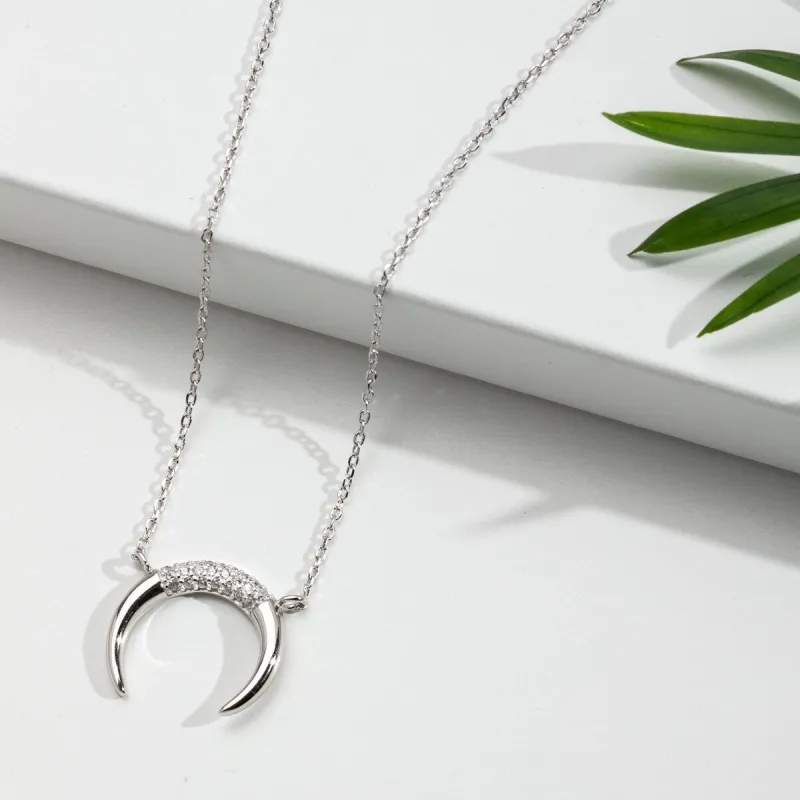 Sterling Silver Cubic Zirconia Crescent Moon Pendant Necklace - White sold by Zulily
