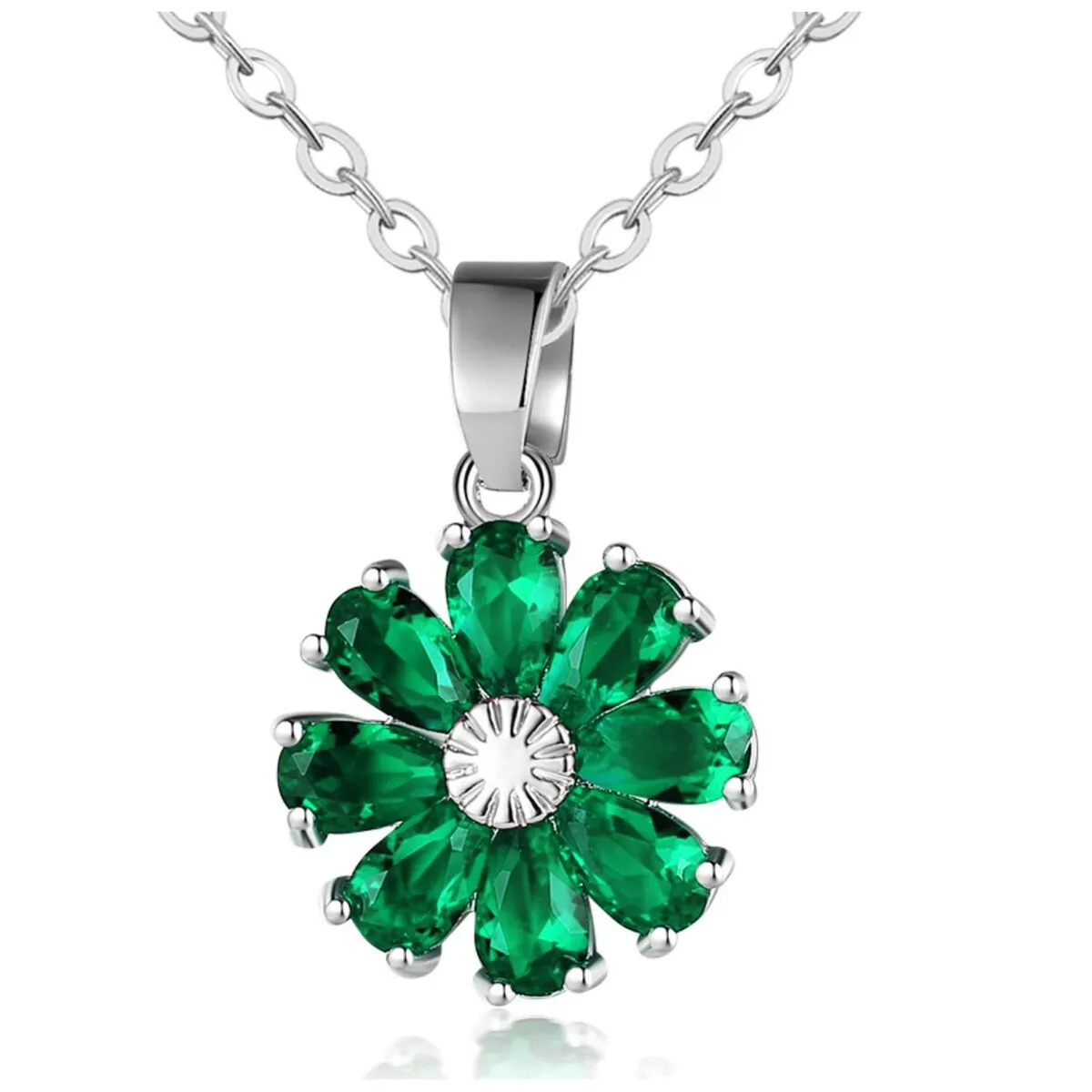 Green Cubic Zirconia Flower Pendant Necklace - White sold by Zulily