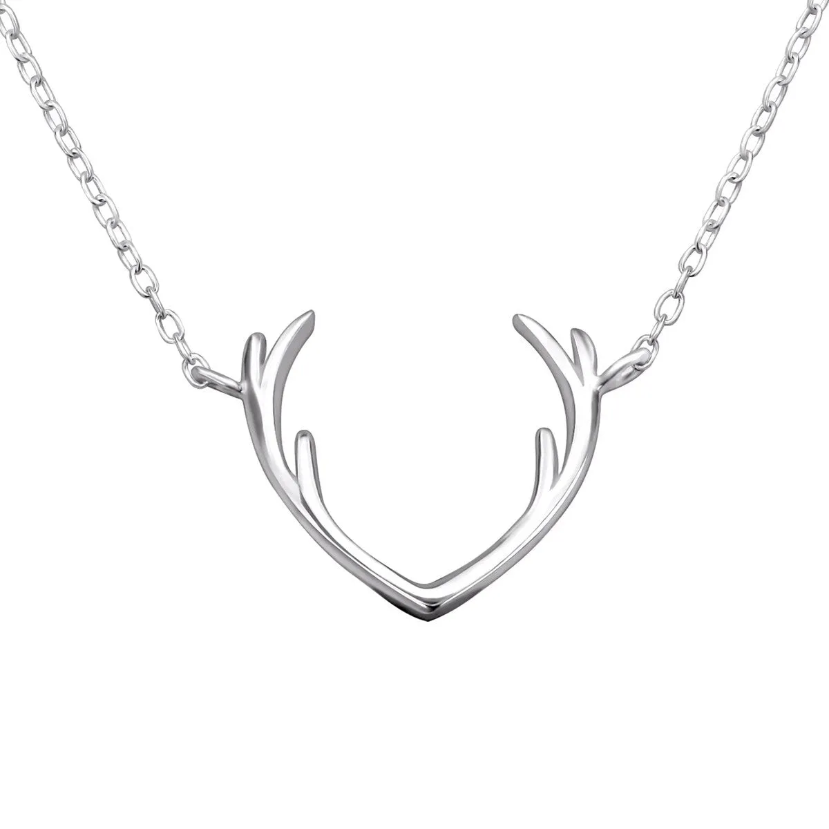 Sterling Silver Antlers Pendant Necklace - White sold by Zulily