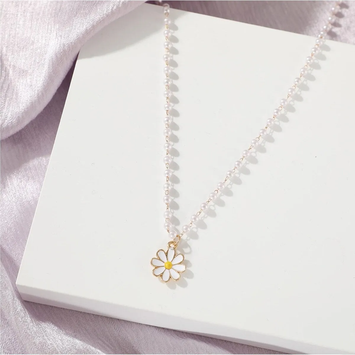 Imitation Pearl Goldtone Daisy Pendant Necklace - White sold by Zulily