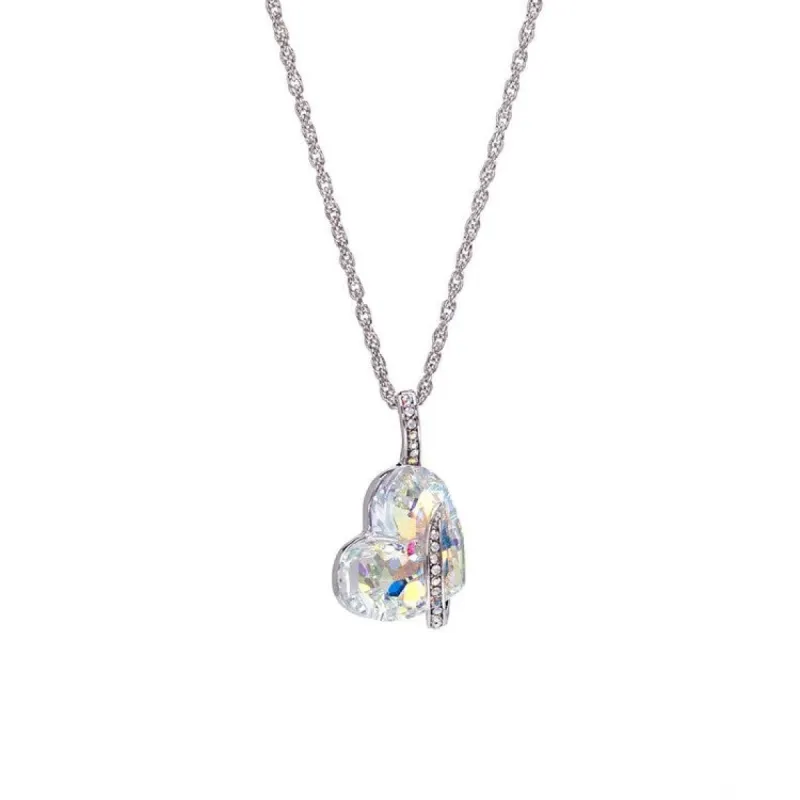 Aurora Borealis Swarovski Crystal Heart Pendant Necklace - White sold by Zulily