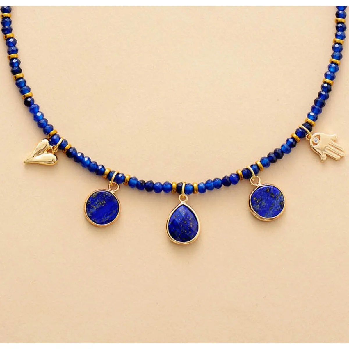Lapis Lazuli & Blue Crystal Charm Necklace - White sold by Zulily product image thumbnail 2