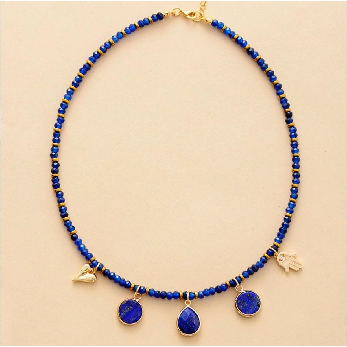 Lapis Lazuli & Blue Crystal Charm Necklace - White sold by Zulily