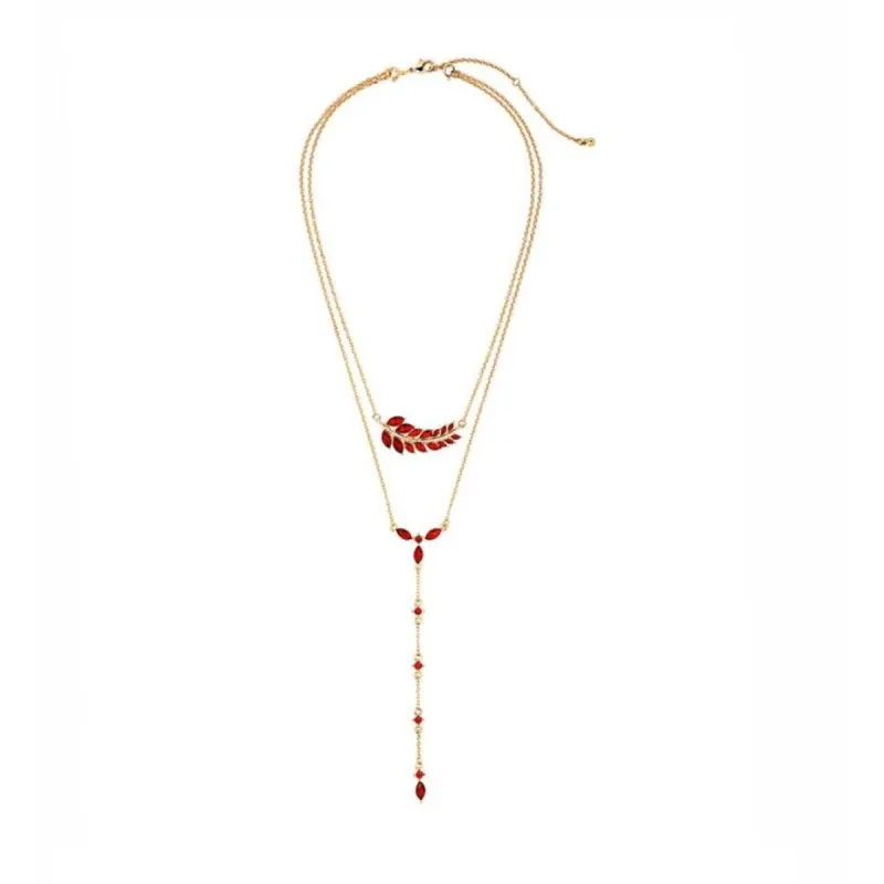 Goldtone Red Leaf Layered Necklace - White sold by Zulily