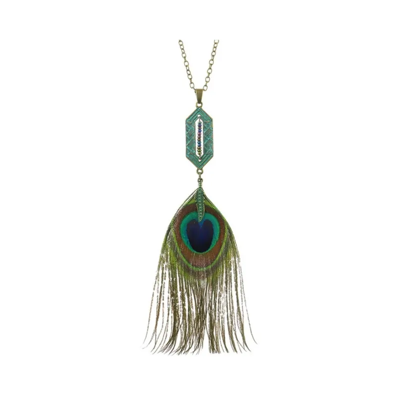 Tasseled Peacock Feather Necklace - White sold by Zulily