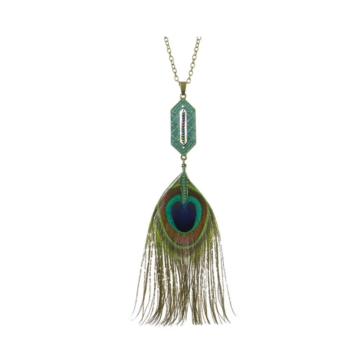 Tasseled Peacock Feather Necklace - White sold by Zulily