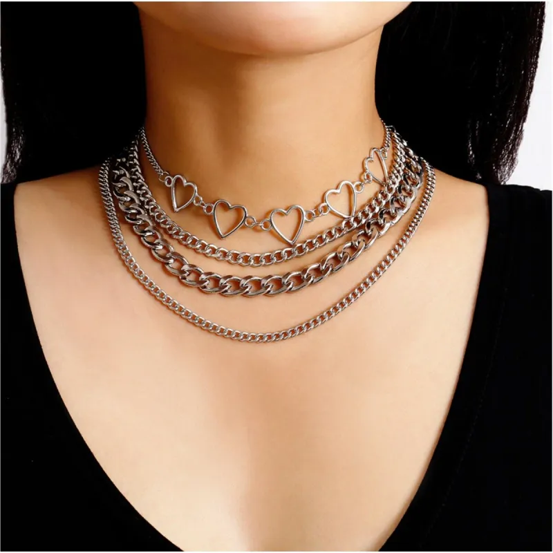 Silvertone Layered Heart Necklace - White sold by Zulily
