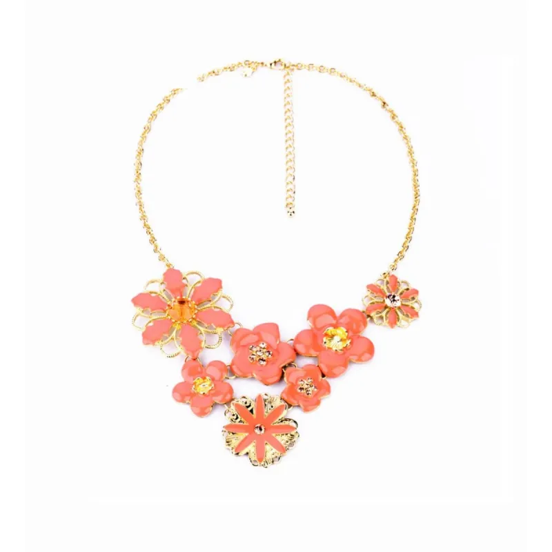 Goldtone Pink Flower Statement Bib Necklace - White sold by Zulily