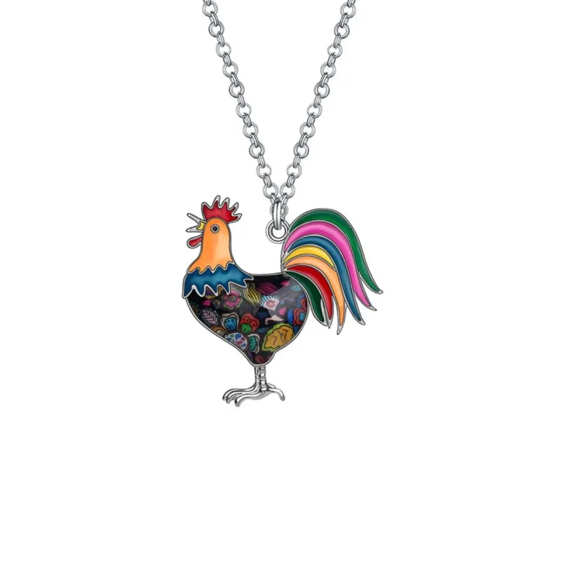 Multi Colored Rooster Pendant Necklace - White sold by Zulily
