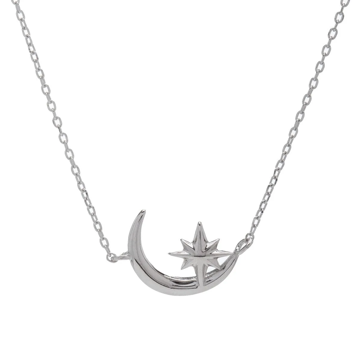 Sterling Silver Crescent Moon Star Necklace - White sold by Zulily