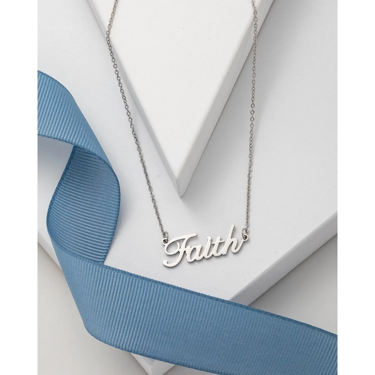 Silvertone Stainless Steel Faith Pendant Necklace - White sold by Zulily