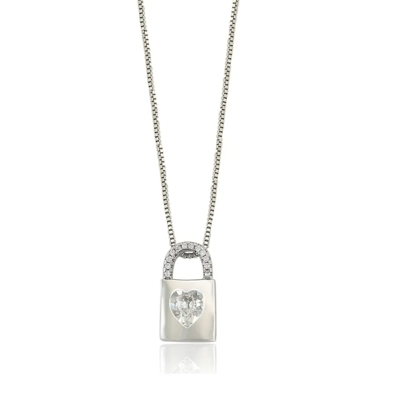 Clear Swarovski Crystal Lock With Heart Pendant Necklace - White sold by Zulily