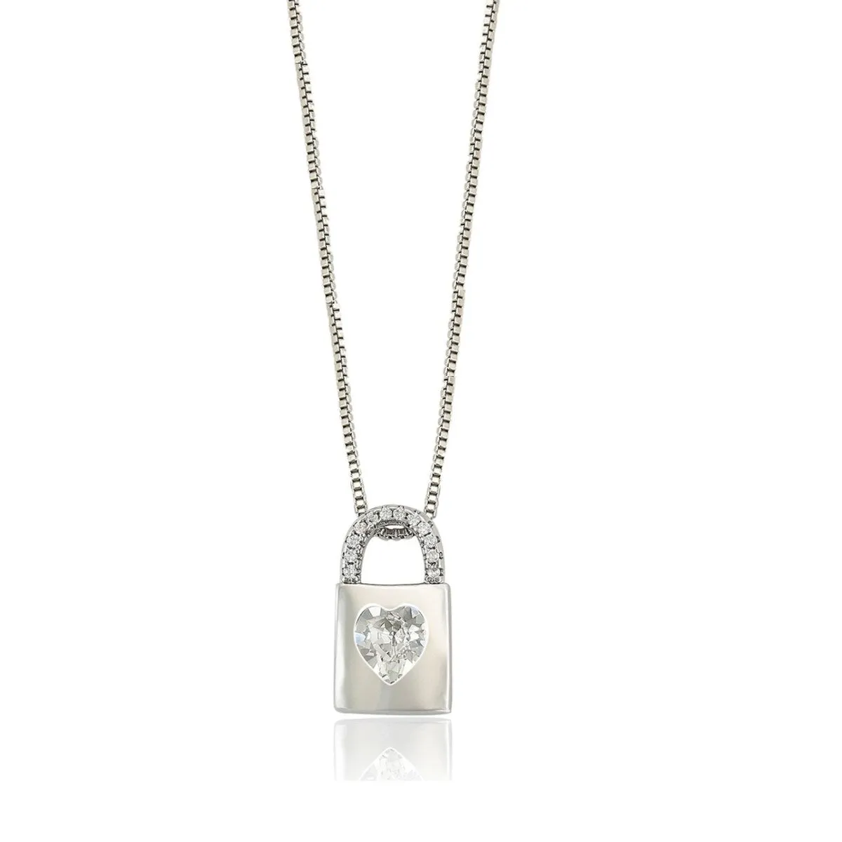 Clear Swarovski Crystal Lock With Heart Pendant Necklace - White sold by Zulily