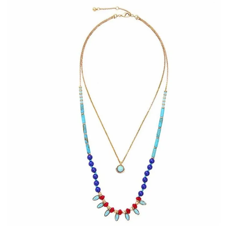 Goldtone Blue Multi Colored Layered Necklace - White sold by Zulily