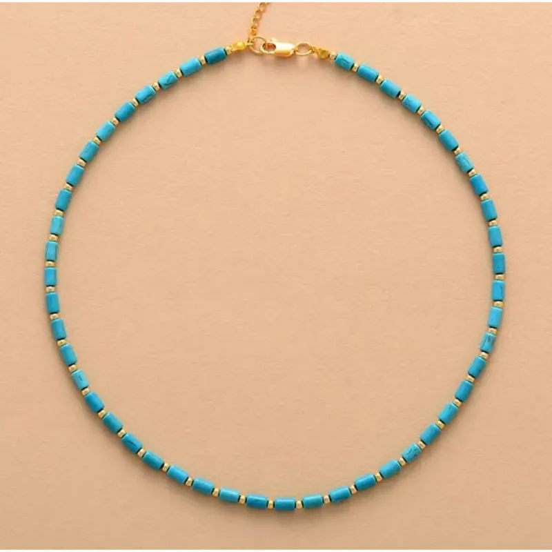 Goldtone & Turquoise Beaded Choker Necklace - White sold by Zulily