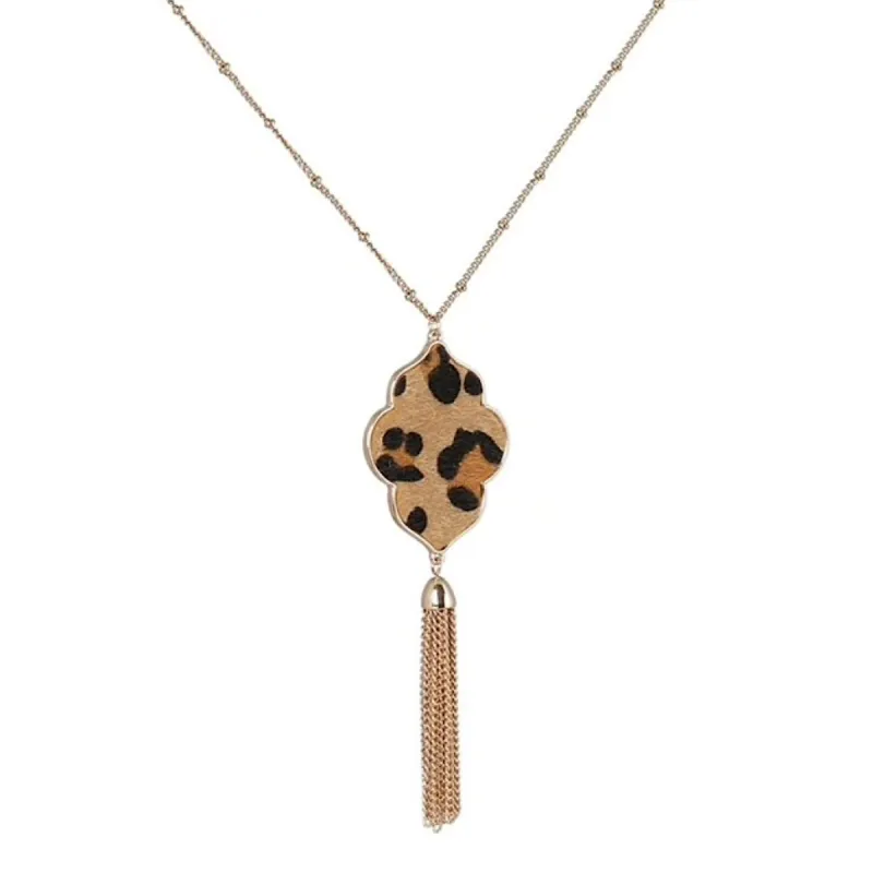 Brown Goldtone Leopard Tassel Pendant Necklace - White sold by Zulily