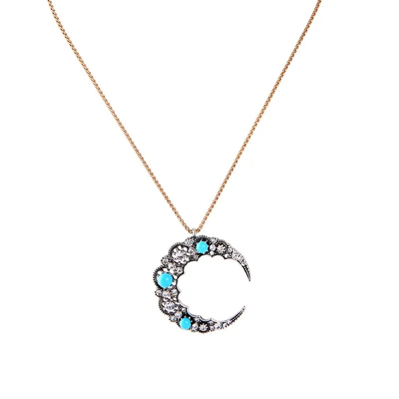 Silvertone Turquoise Crescent Moon Pendant Necklace - White sold by Zulily