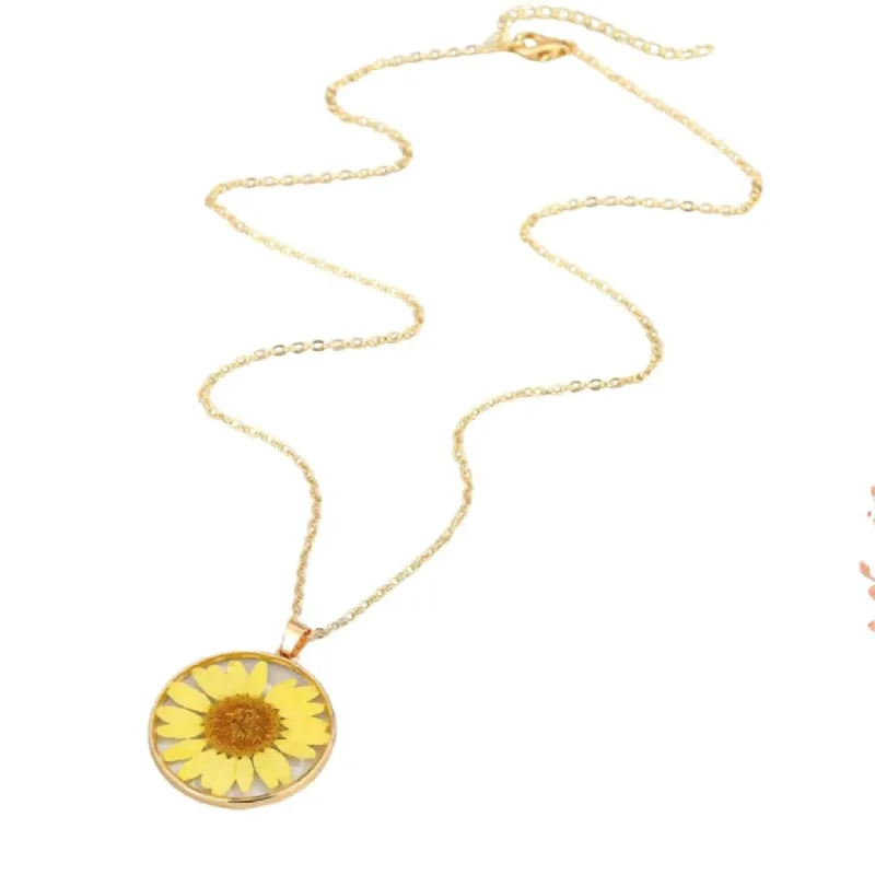 Goldtone & Transparent Circular Yellow Sunflower Pendant Necklace - White sold by Zulily