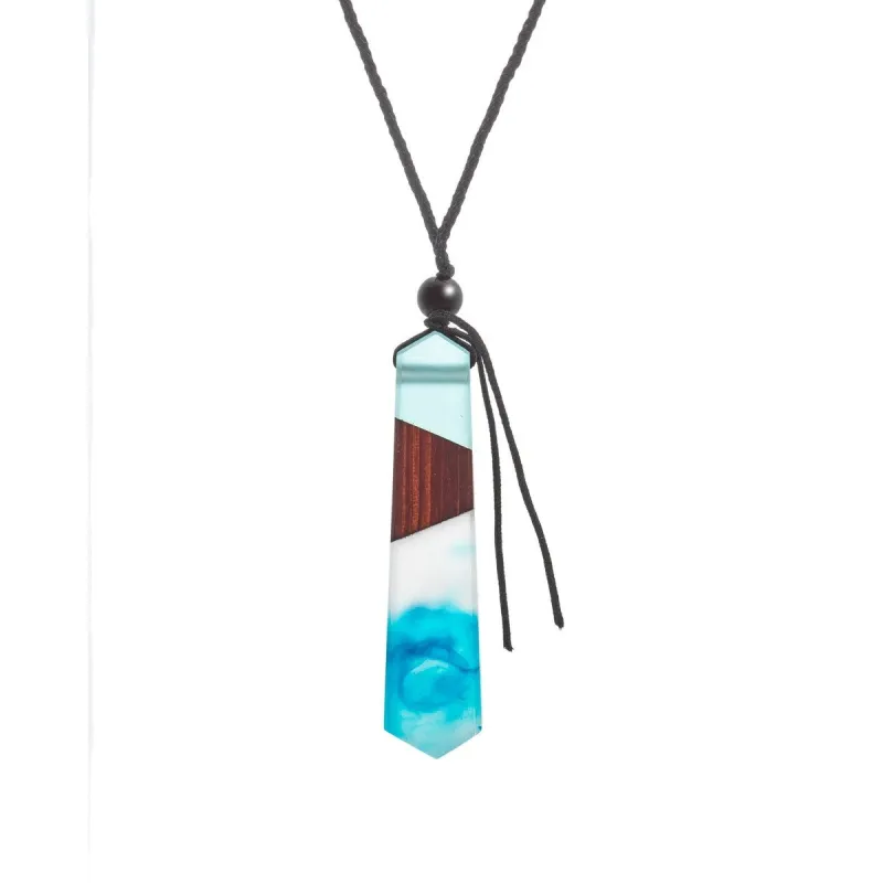 Blue Wooden Transparent Prism Pendant Necklace - White sold by Zulily