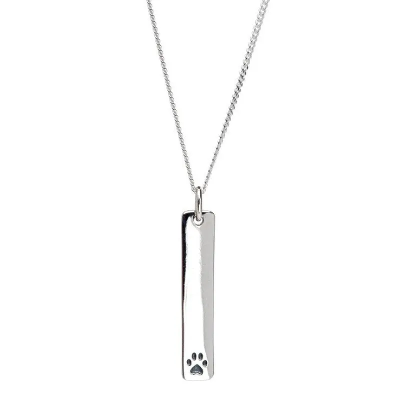 Sterling Silver Paw Print Rectangular Pendant Necklace On 18 Inch Chain sold by Zulily