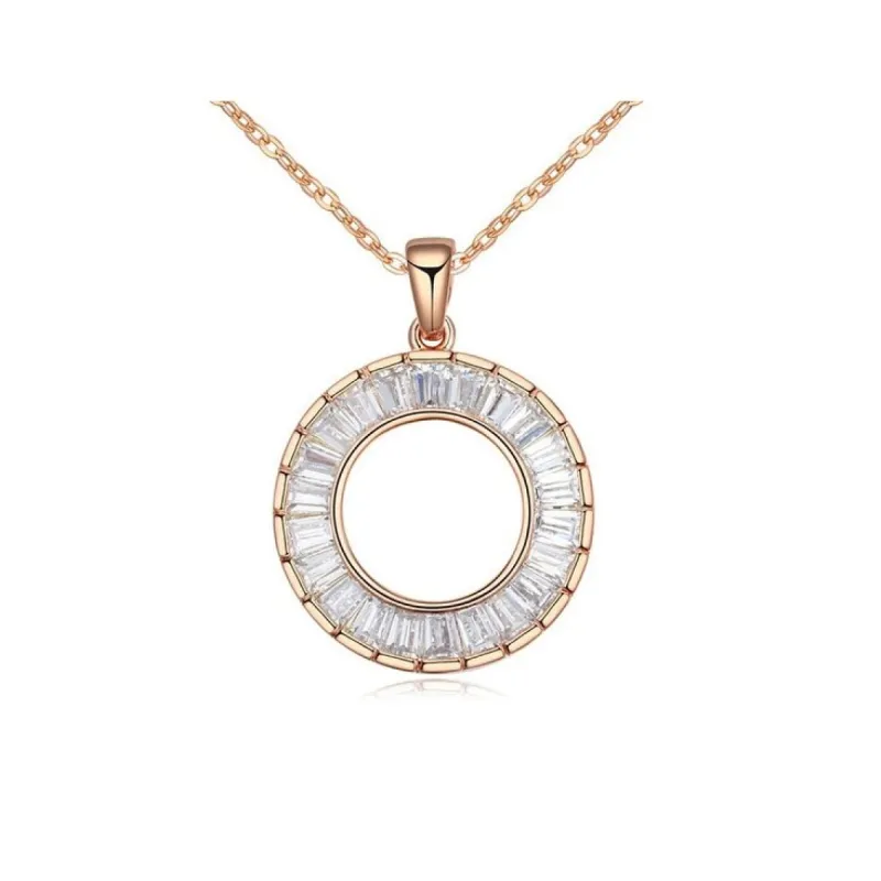 Rose Goldtone Clear Circular Baguette Pendant Necklace - White sold by Zulily