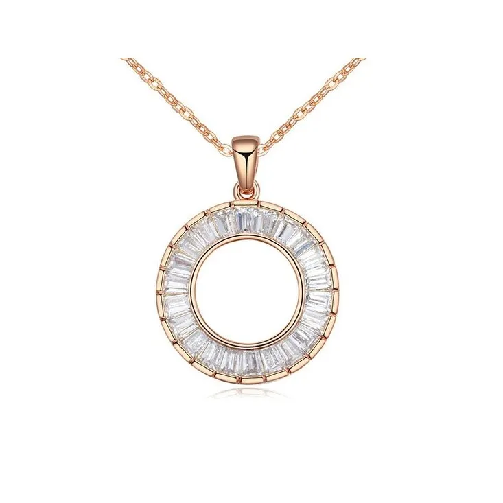 Rose Goldtone Clear Circular Baguette Pendant Necklace - White sold by Zulily