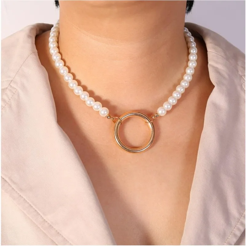 Imitation Pearl Open Circle Necklace - White sold by Zulily