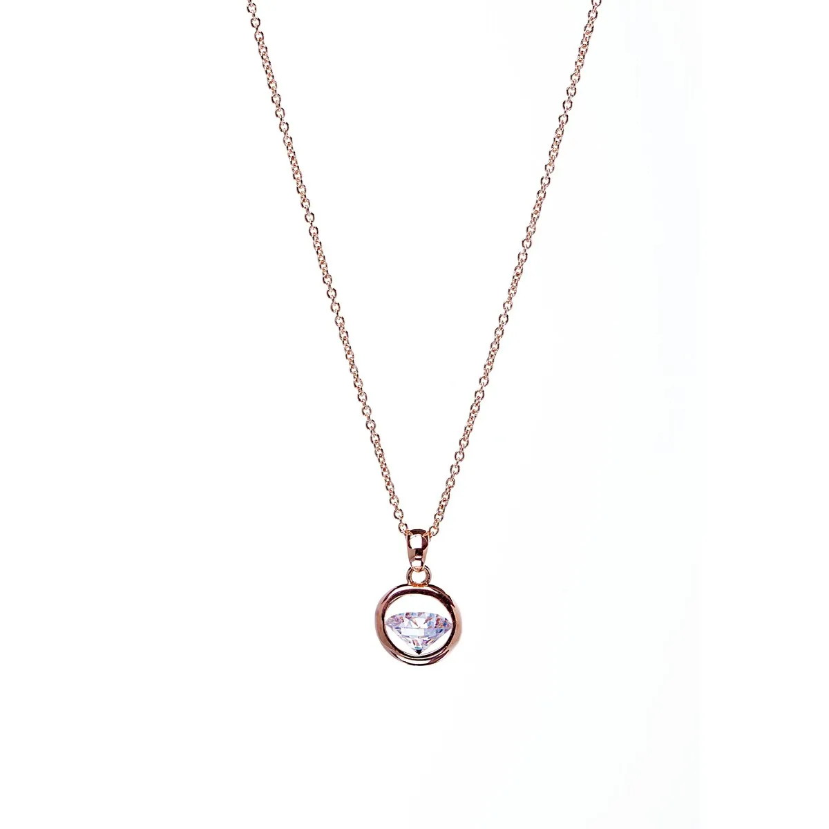Rose Goldtone Solitaire Swarovski Crystal Dancing Diamond Pendant Necklace - White sold by Zulily