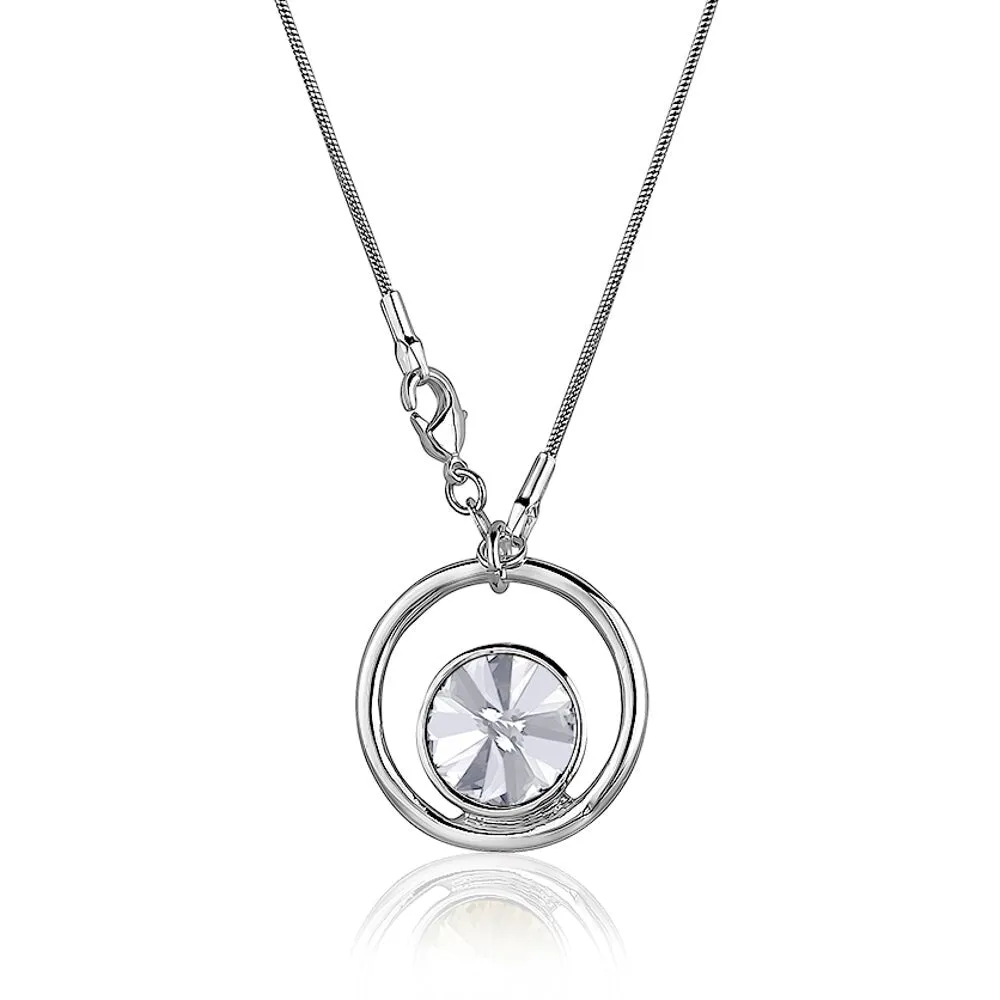 Silvertone Open Circle Pendant Necklace with Swarovski Crystals - White sold by Zulily