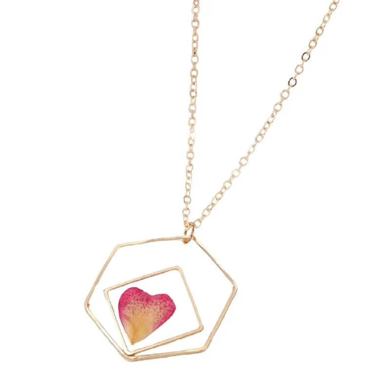 Goldtone Open Hexagon & Pink Heart Pendant Necklace - White sold by Zulily
