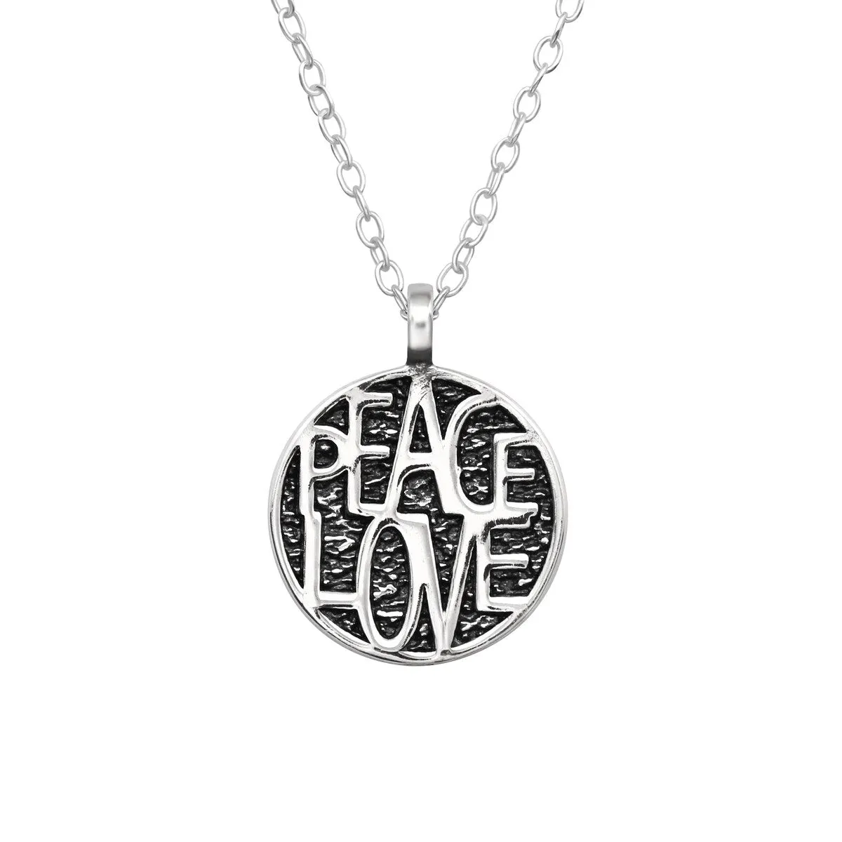 Sterling Silver Oxidized Peace And Love Pendant Necklace - Ag Sterling - White sold by Zulily