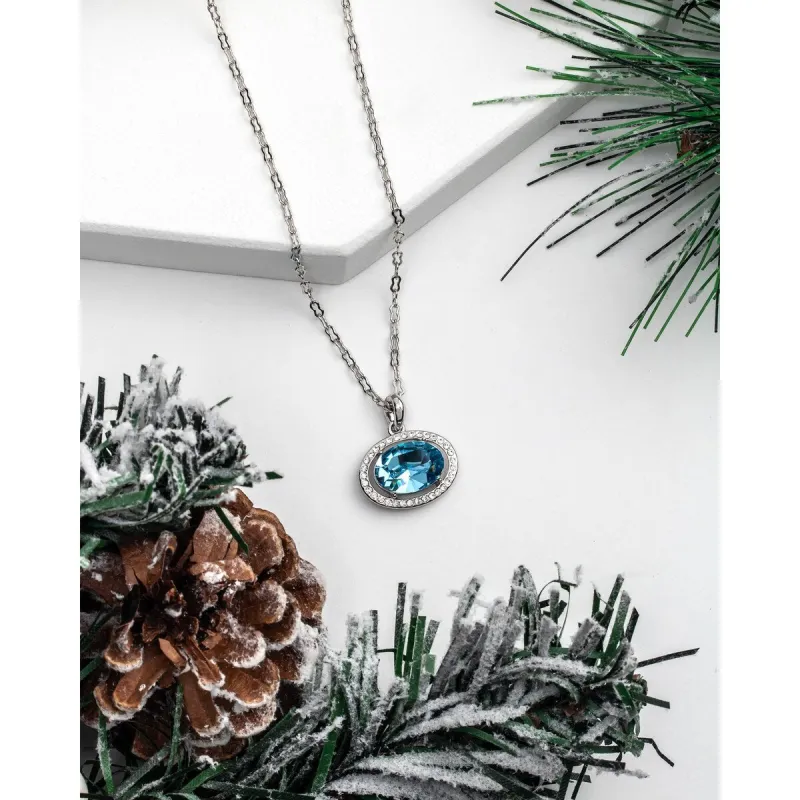 Aqua Swarovski Crystal Oval Pendant Necklace - White sold by Zulily