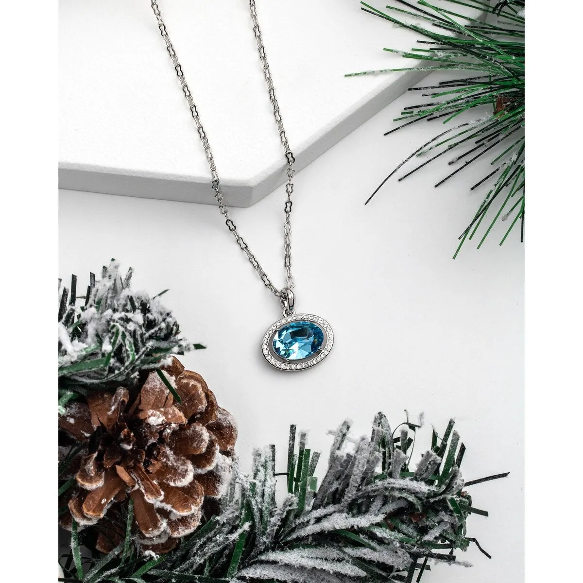 Aqua Swarovski Crystal Oval Pendant Necklace - White sold by Zulily