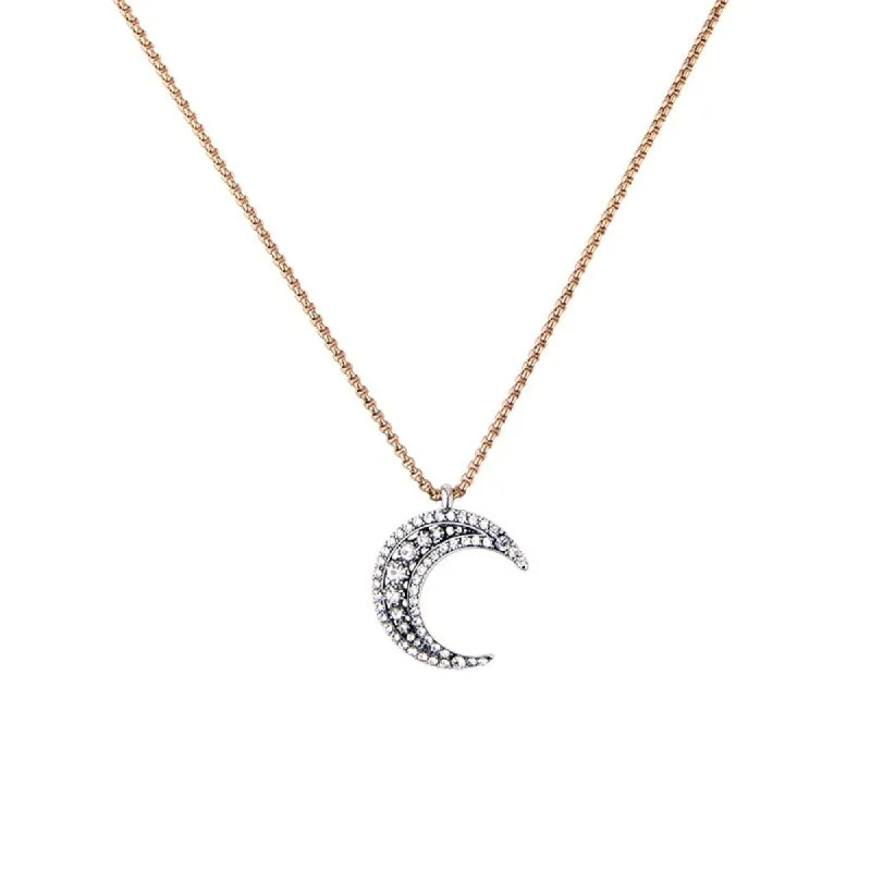 Goldtone Crystal Moon Pendant Necklace - White sold by Zulily