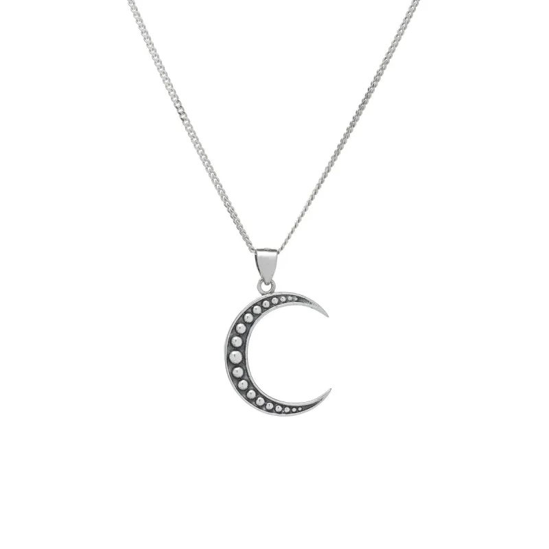 Oxidized Sterling Silver Beaded Crescent Moon Pendant Necklace - White sold by Zulily