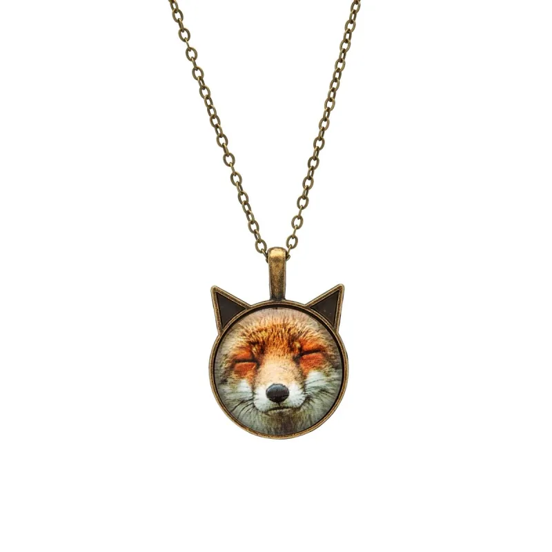 Goldtone Happy Fox Pendant Necklace - White sold by Zulily
