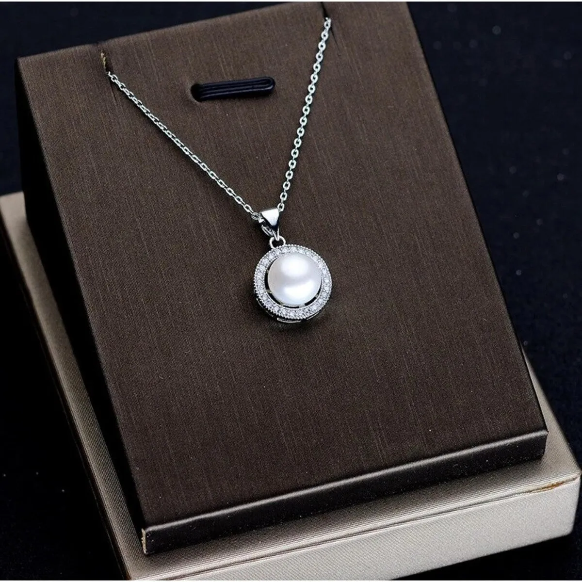 Cultured Pearl & Sterling Silver Halo Pave Pendant Necklace - White sold by Zulily