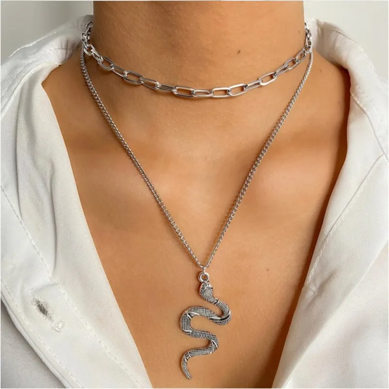 Silvertone Layered Snake Necklace - White sold by Zulily