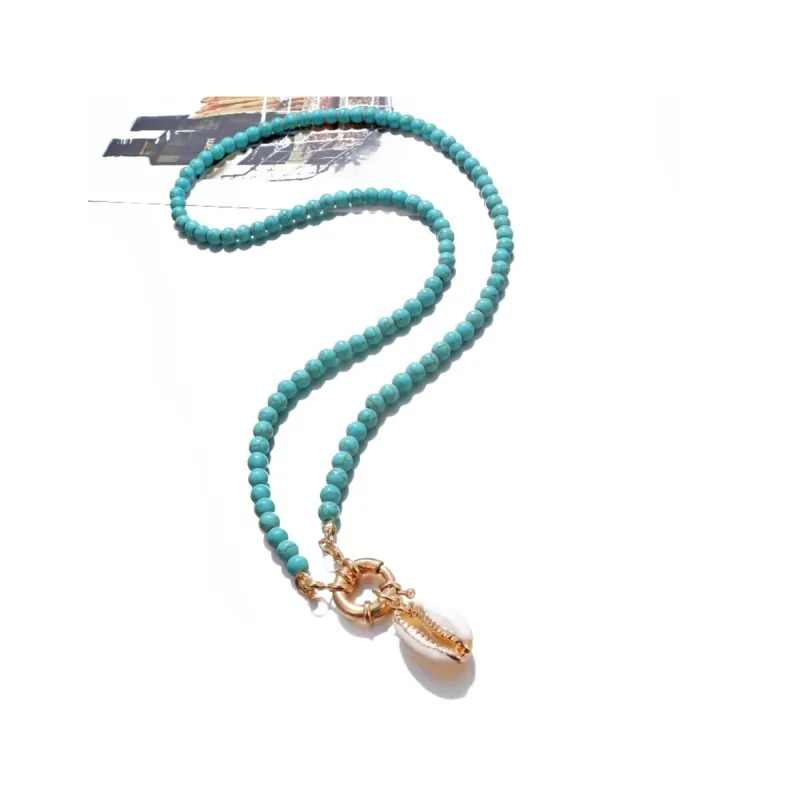 Turquoise Beaded Necklace With Shell - White sold by Zulily