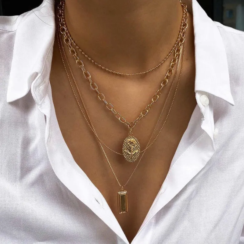 Goldtone Rectangle Flower Layered Necklace - White sold by Zulily