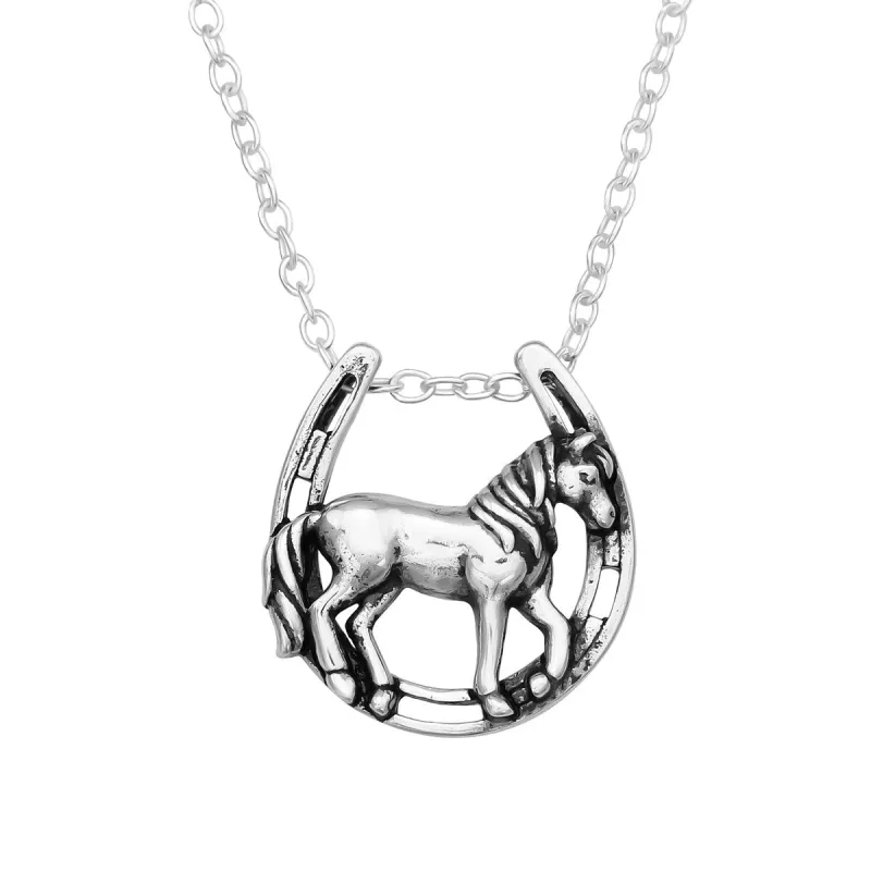 Sterling Silver Dainty Lucky Horse Pendant Necklace - Ag Sterling - White sold by Zulily