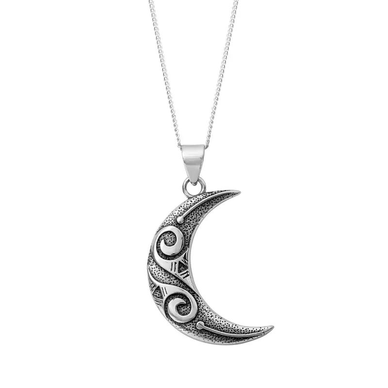 Oxidized Sterling Silver Celtic Crescent Moon Pendant Necklace - White sold by Zulily